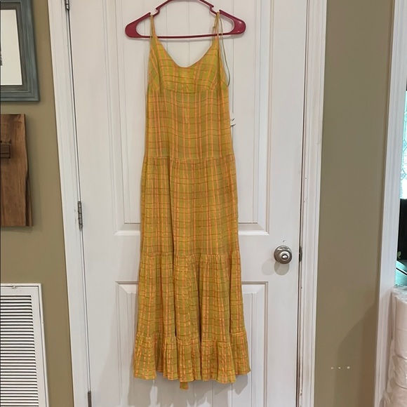 Free People Dresses & Skirts - Free People Yellow Plaid Maxi Dress size small NWT